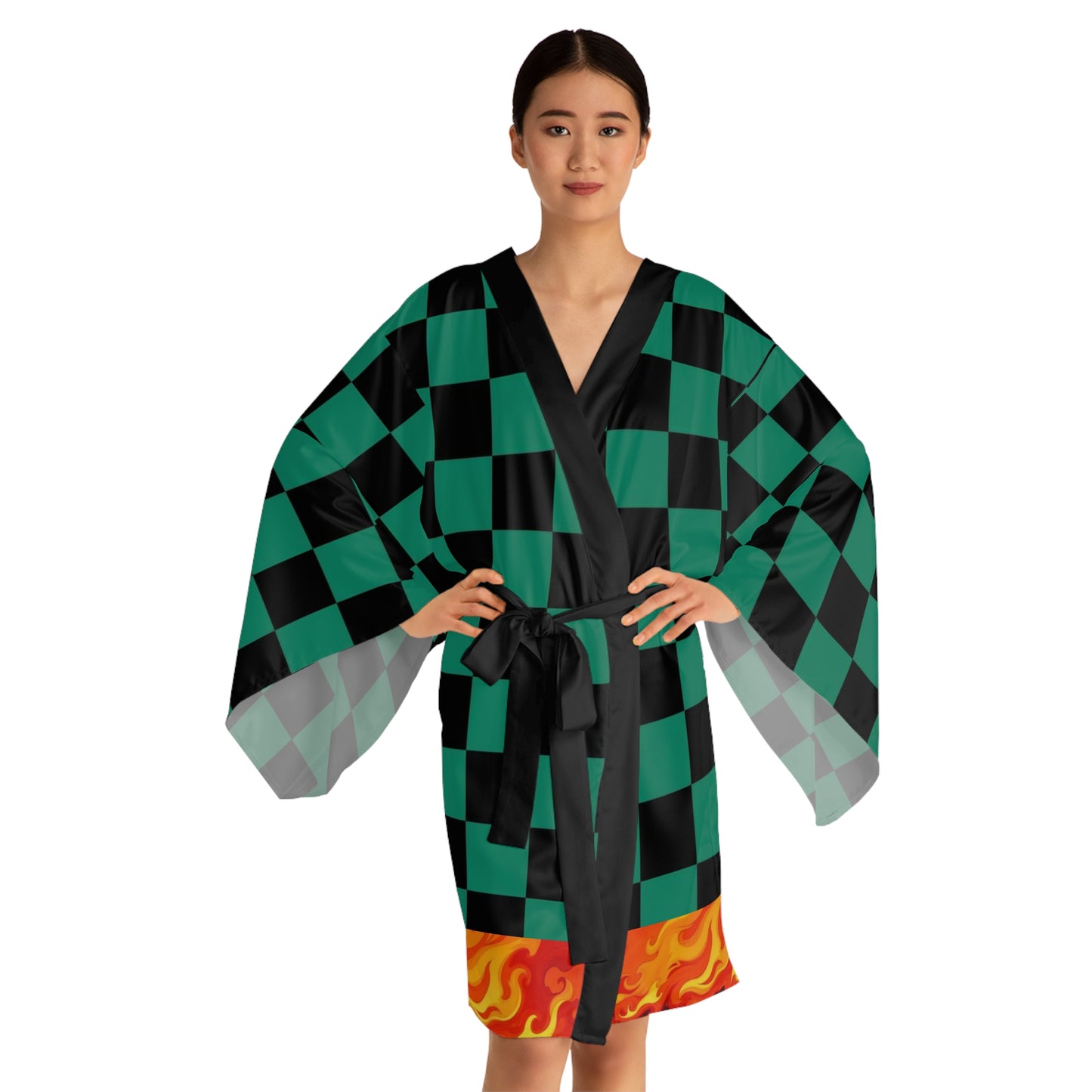 Flame form Ichimatsu Print Kimono Robe
