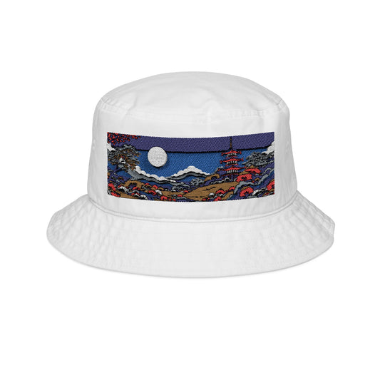 Bucket Hat - Japanese Mountain Landscape Embroidery