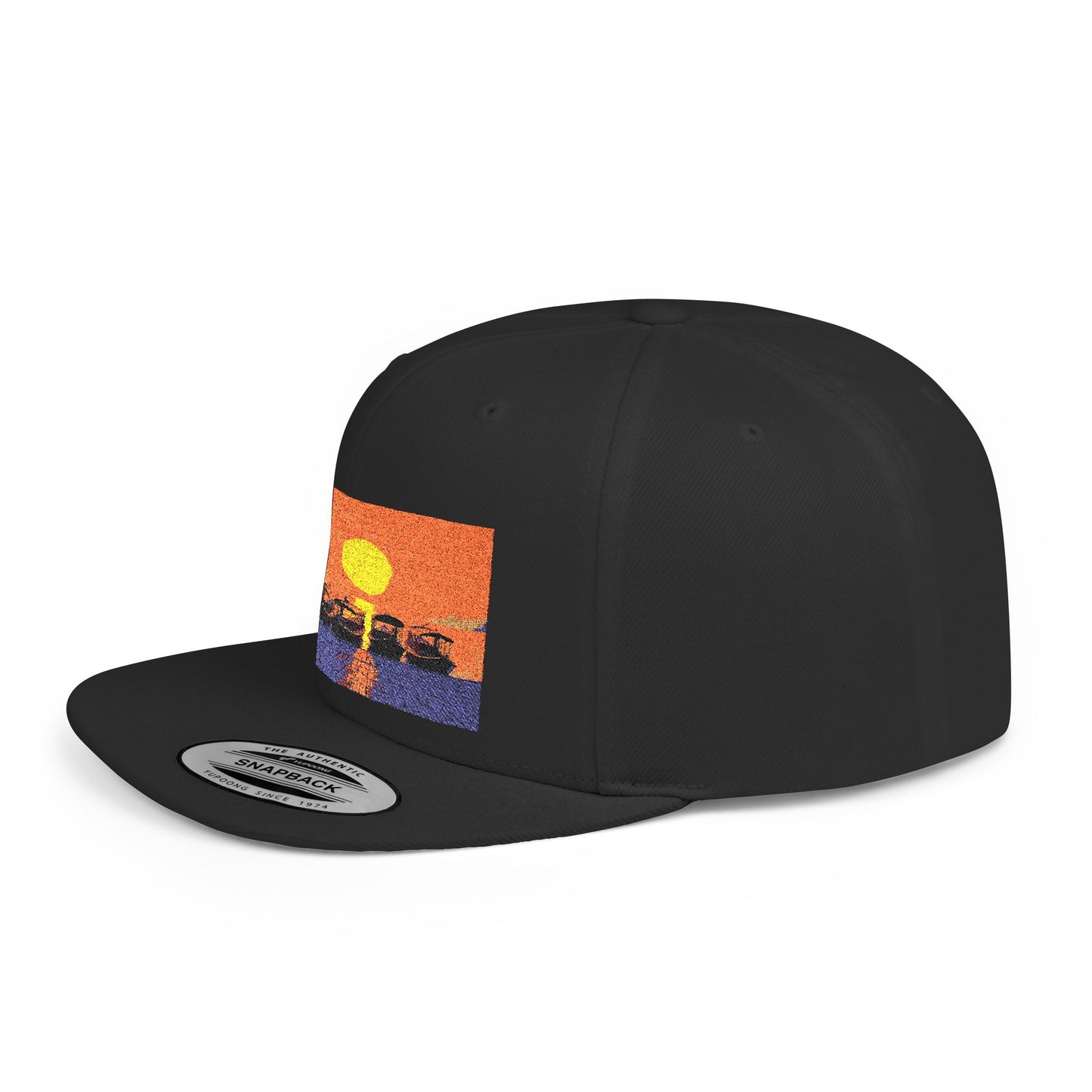 Sunset Landscape Flat Bill Snapback Hat - Stylish Trucker Cap for Outdoor Adventures