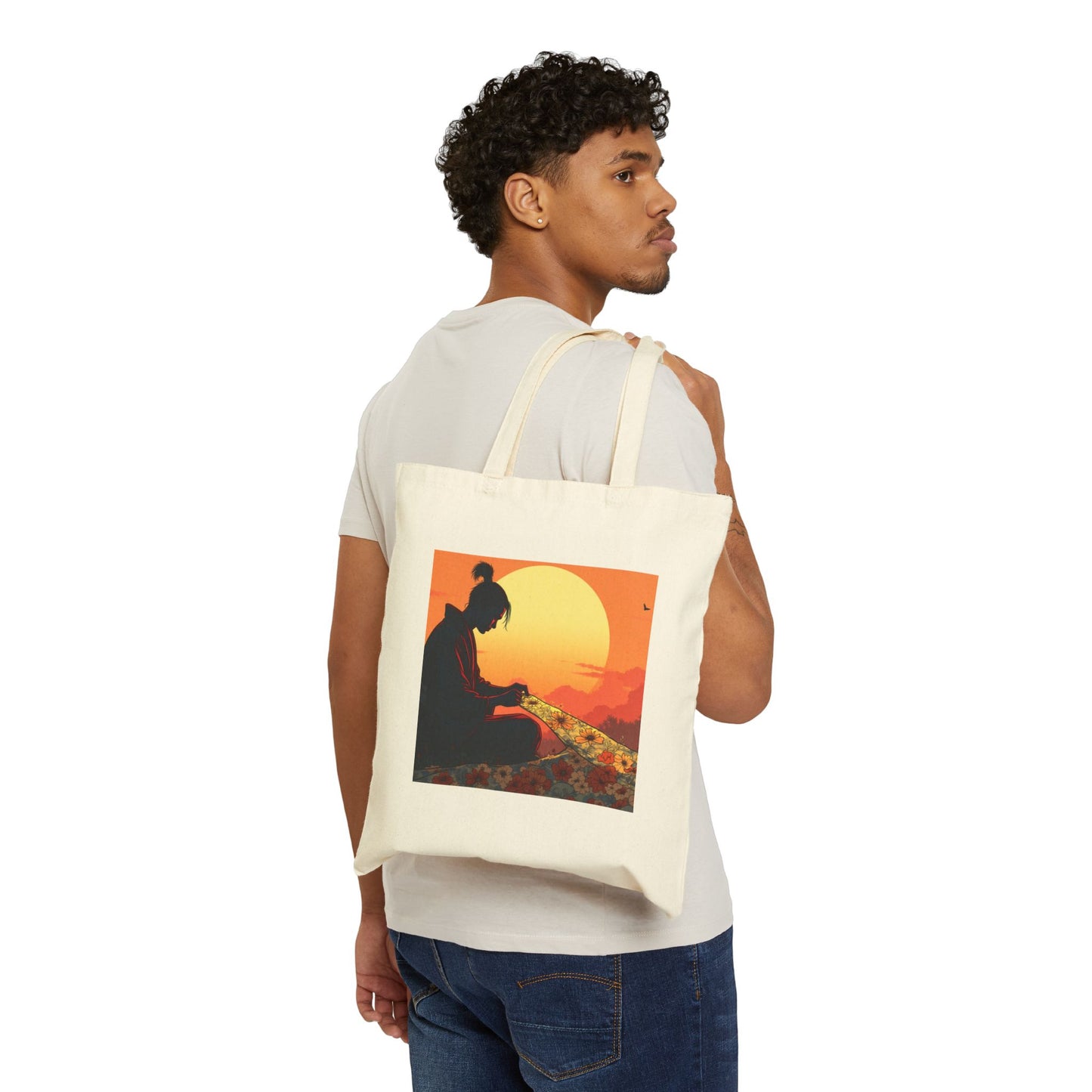 Tote Bag - Kimono Maker Embroidering Flowers on Silk