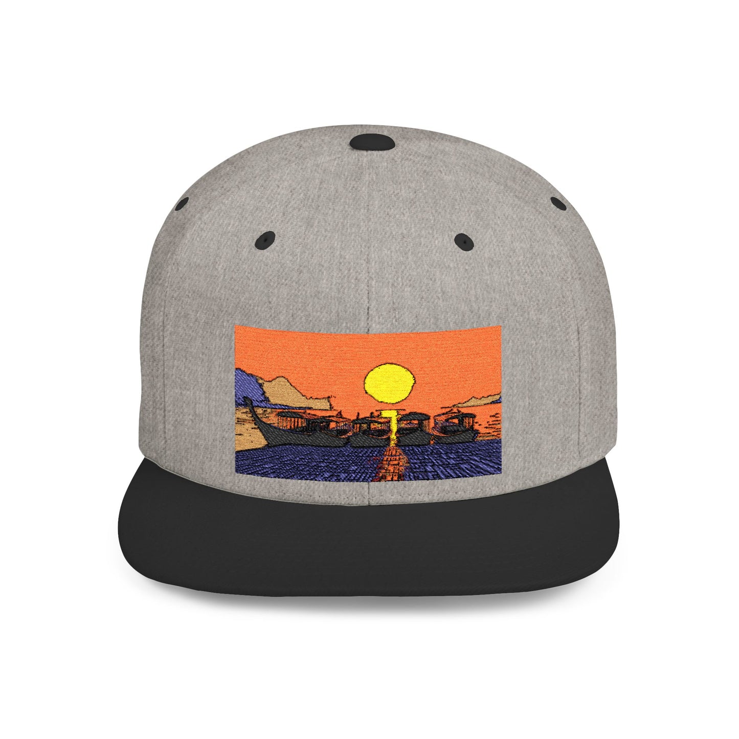 Sunset Landscape Flat Bill Snapback Hat - Stylish Trucker Cap for Outdoor Adventures