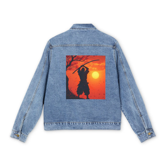 Denim Jacket - Samurai at Sunset Strong, Peaceful, Elegant Design