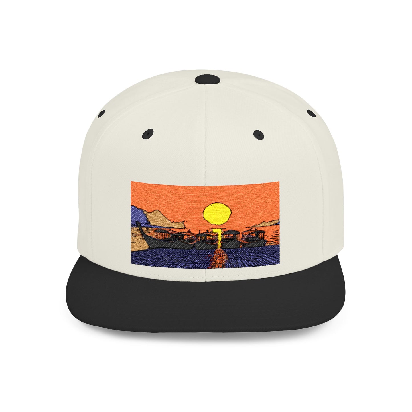 Sunset Landscape Flat Bill Snapback Hat - Stylish Trucker Cap for Outdoor Adventures