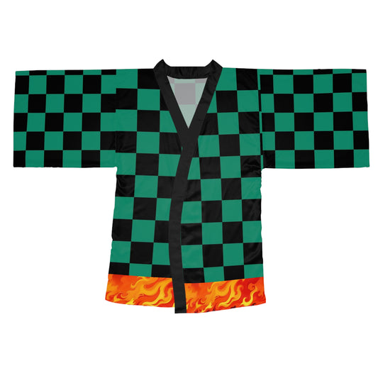 Flame form Ichimatsu Print Kimono Robe