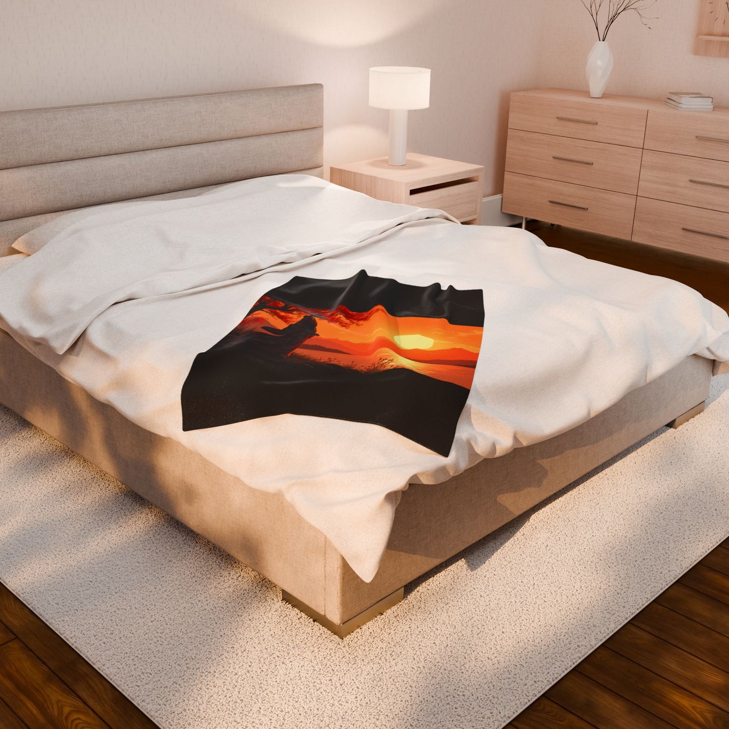 Velveteen Plush Blanket - Japanese Woman at Sunset Design
