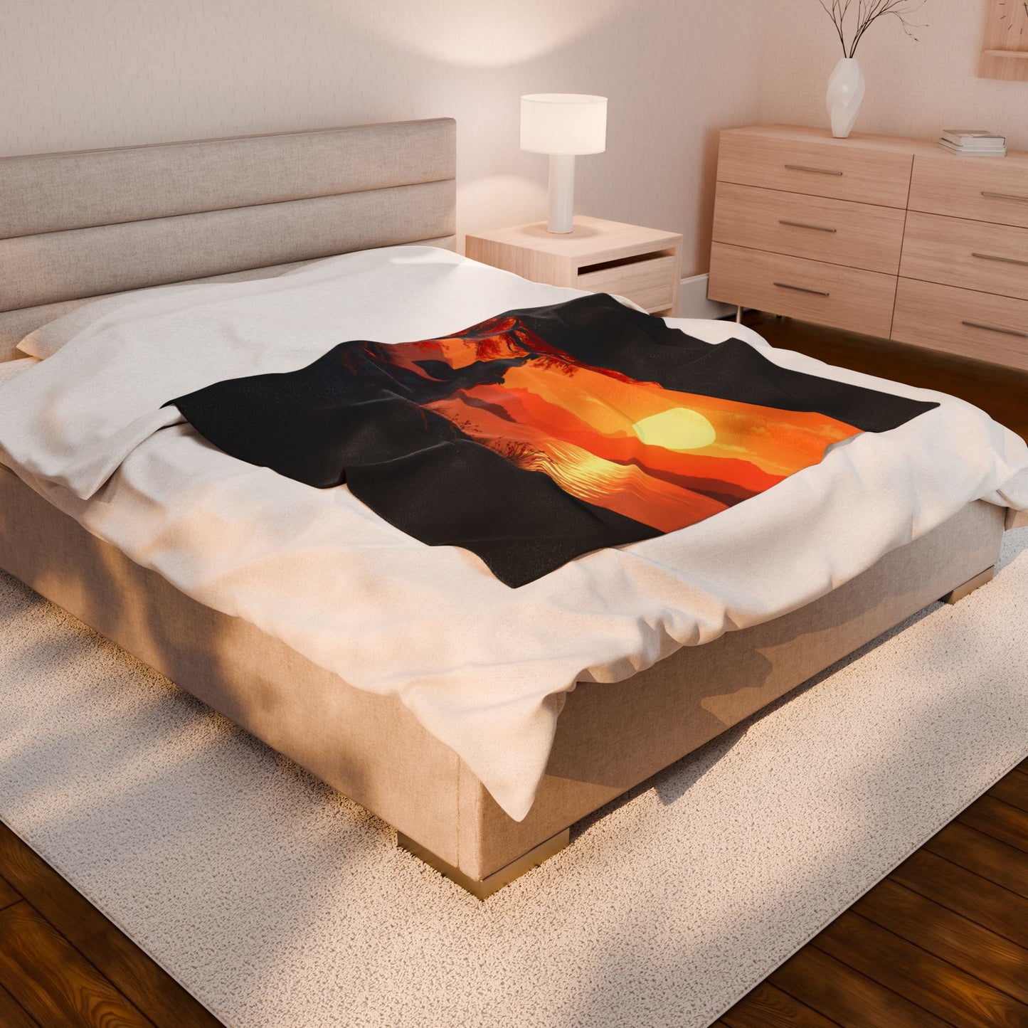 Velveteen Plush Blanket - Japanese Woman at Sunset Design