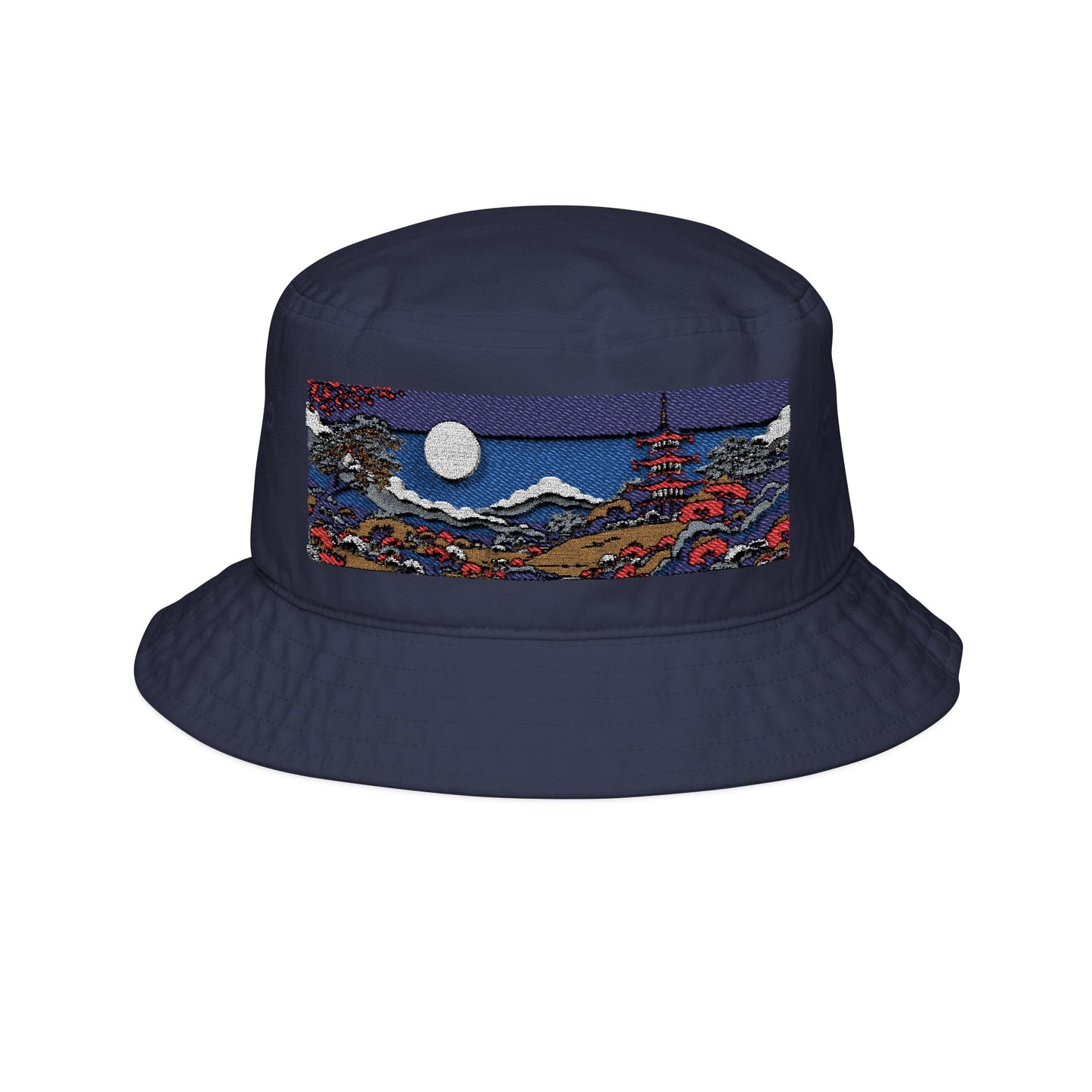 Bucket Hat - Japanese Mountain Landscape Embroidery