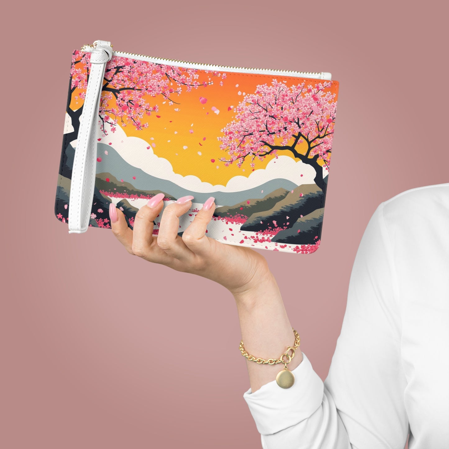 Cherry Blossom Clutch Bag | Elegant Floral Pouch for Weddings, Travel, Gifts & Everyday Use, Stylish Handbag, Accessory