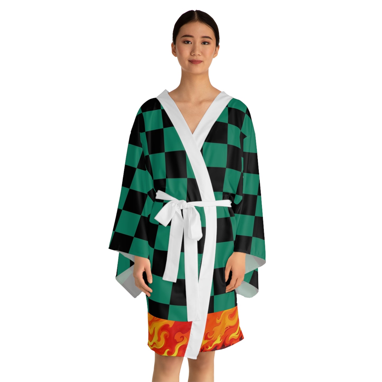 Flame form Ichimatsu Print Kimono Robe