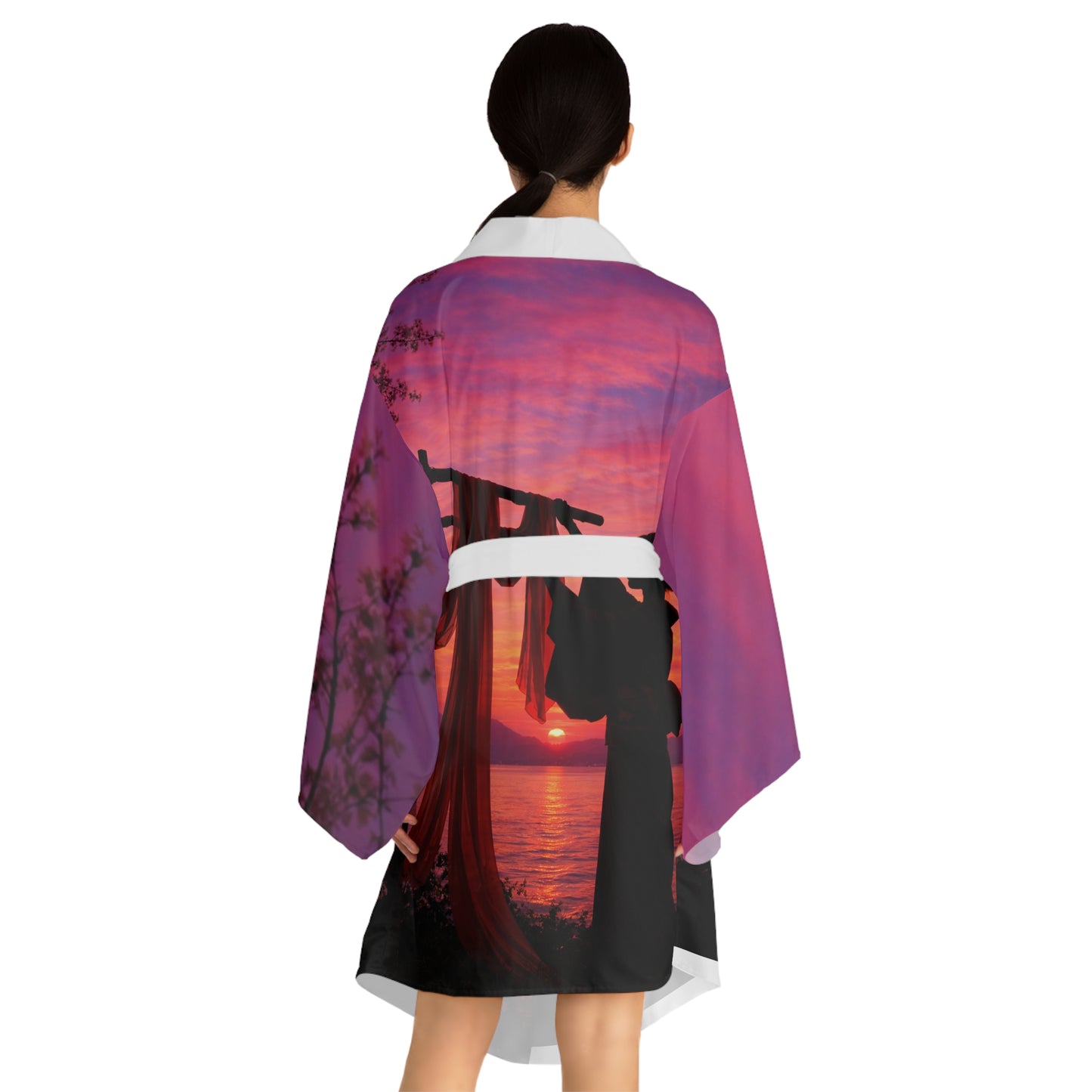 Sunset Silk Maker Kimono Robe — Long Sleeve AOP