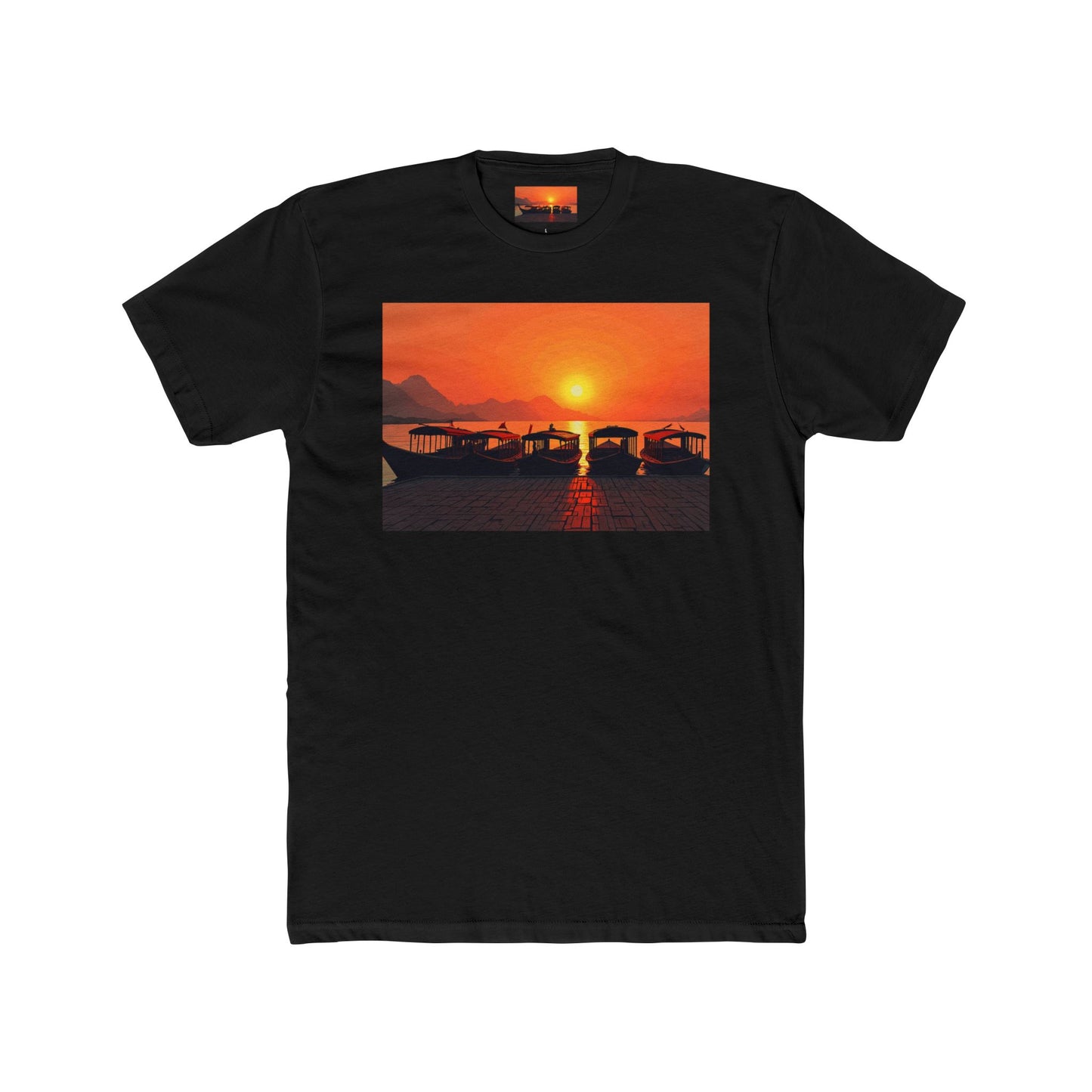 T-Shirt - Japanese Wooden Boats at Dock Sunset Scene