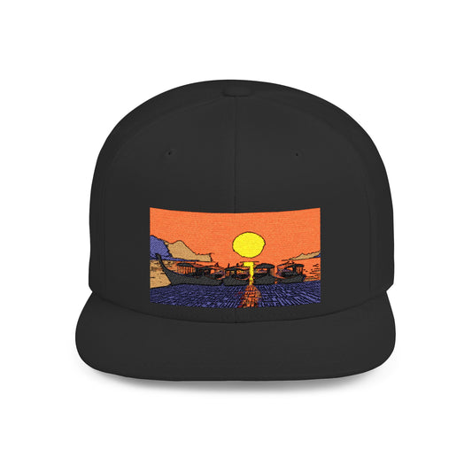 Sunset Landscape Flat Bill Snapback Hat - Stylish Trucker Cap for Outdoor Adventures