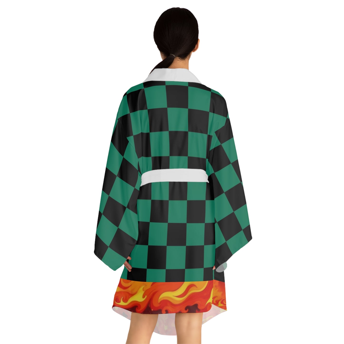 Flame form Ichimatsu Print Kimono Robe