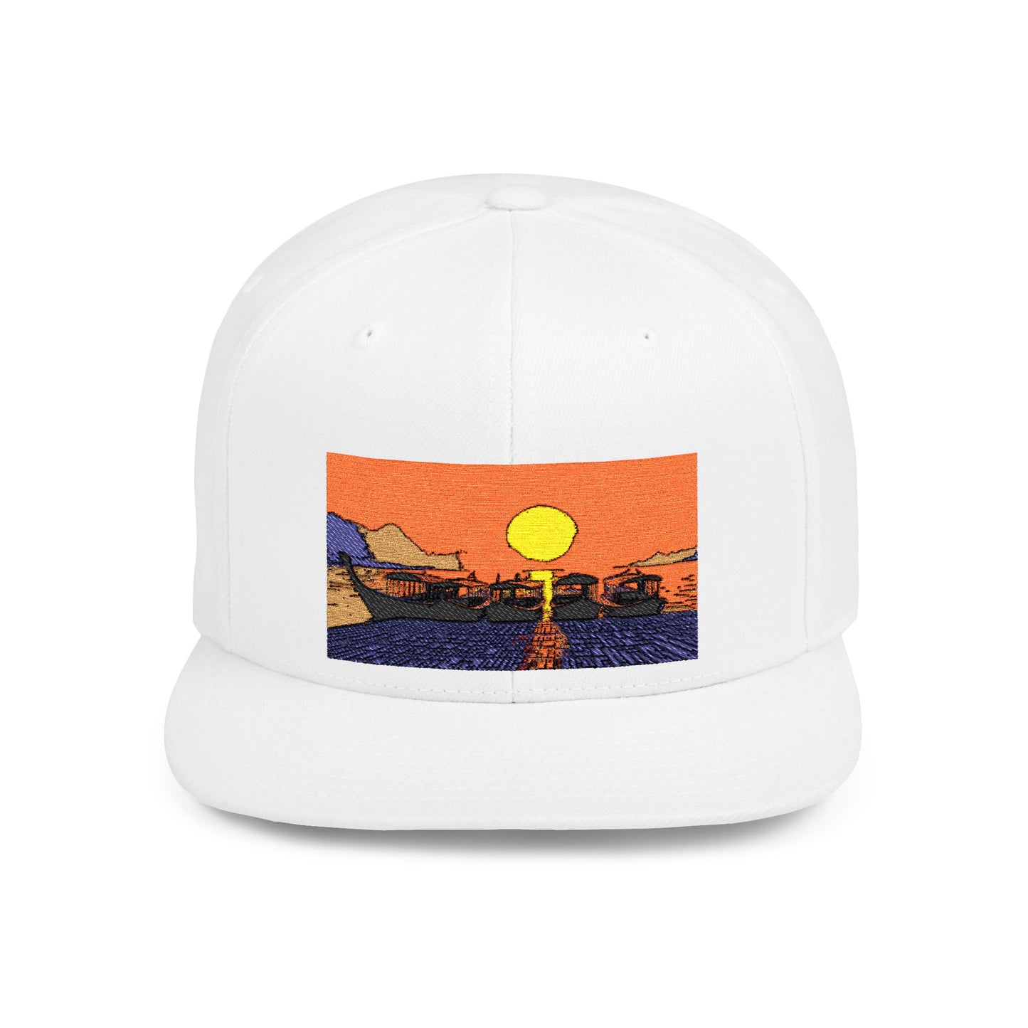 Sunset Landscape Flat Bill Snapback Hat - Stylish Trucker Cap for Outdoor Adventures