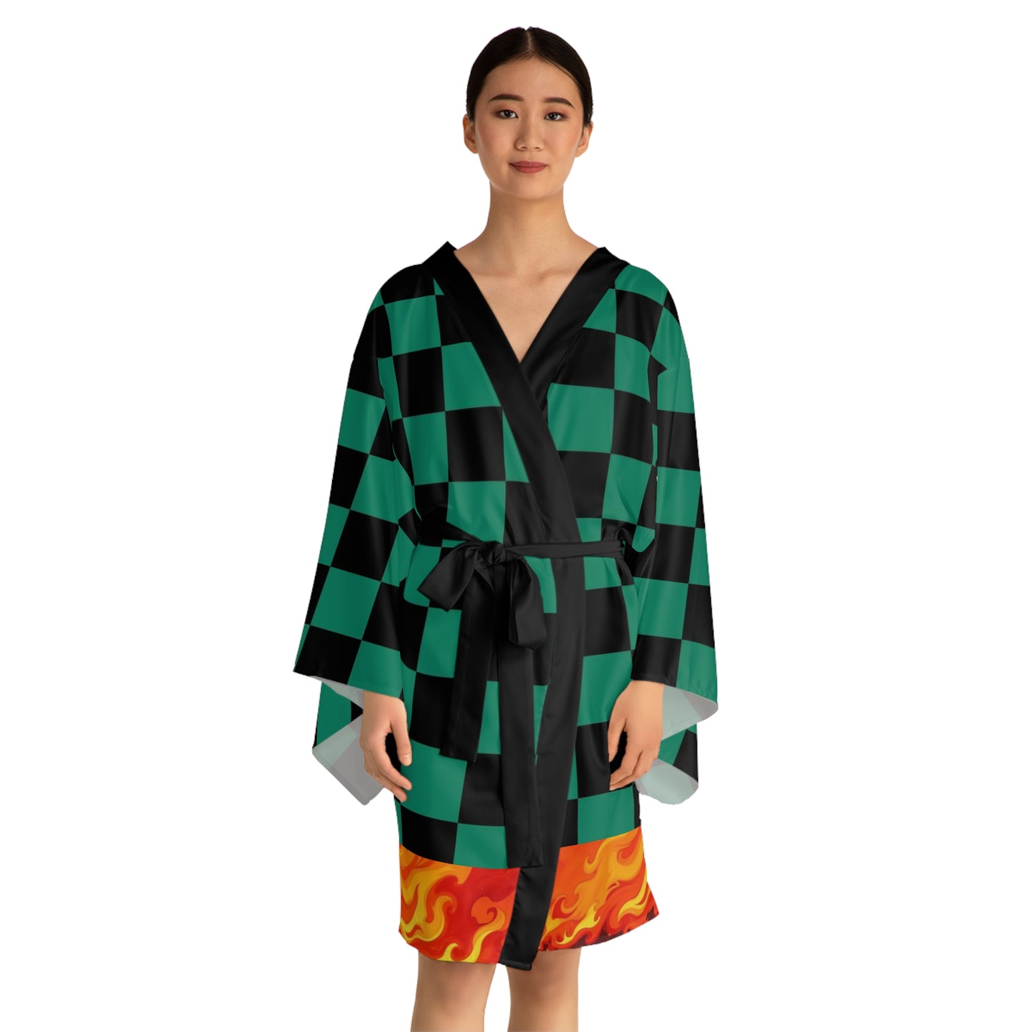 Flame form Ichimatsu Print Kimono Robe