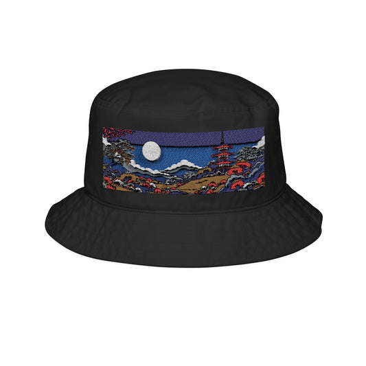 Bucket Hat - Japanese Mountain Landscape Embroidery