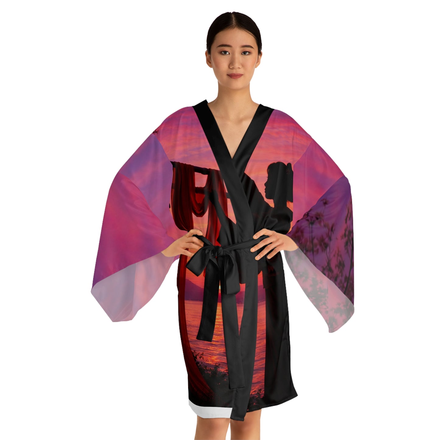 Sunset Silk Maker Kimono Robe — Long Sleeve AOP