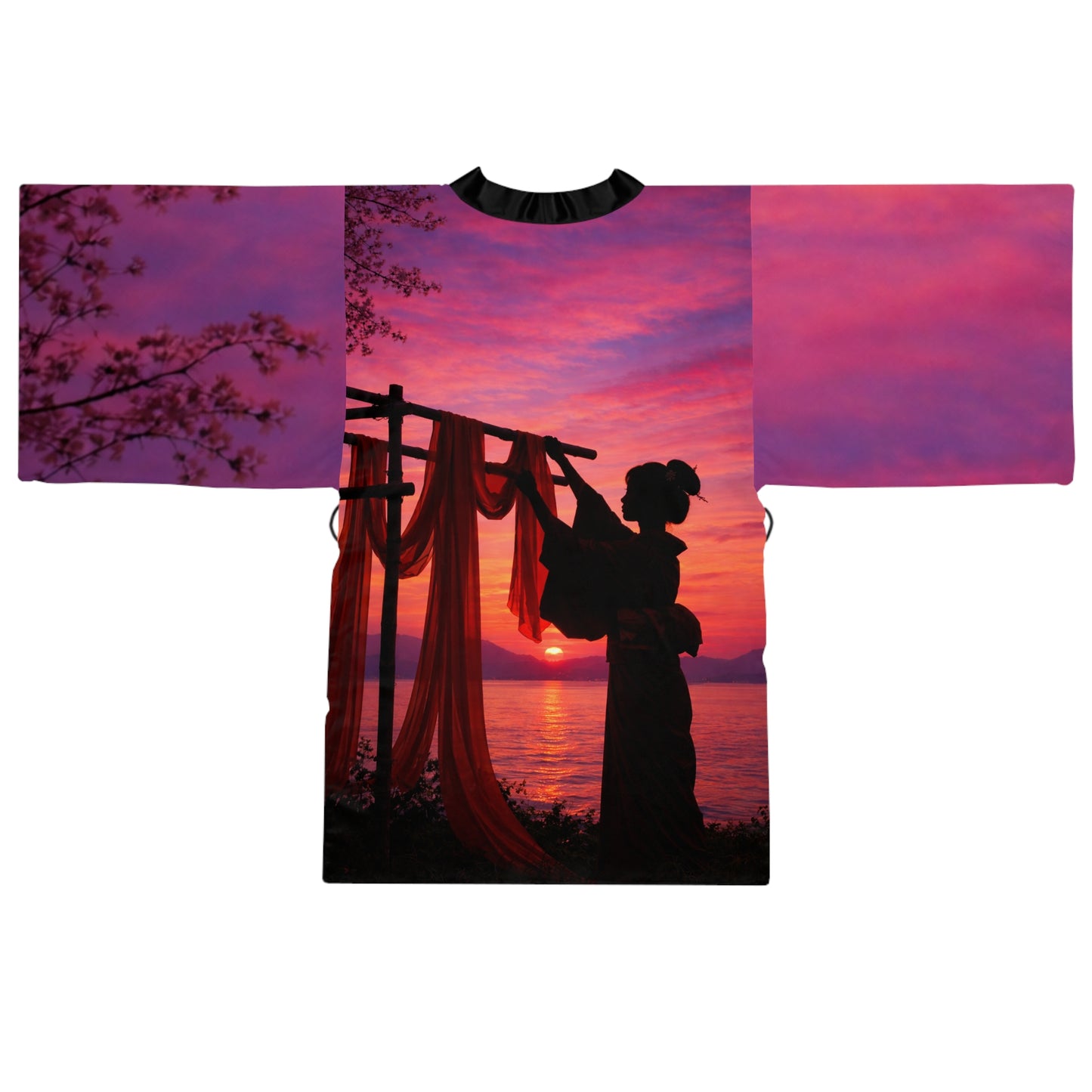Sunset Silk Maker Kimono Robe — Long Sleeve AOP