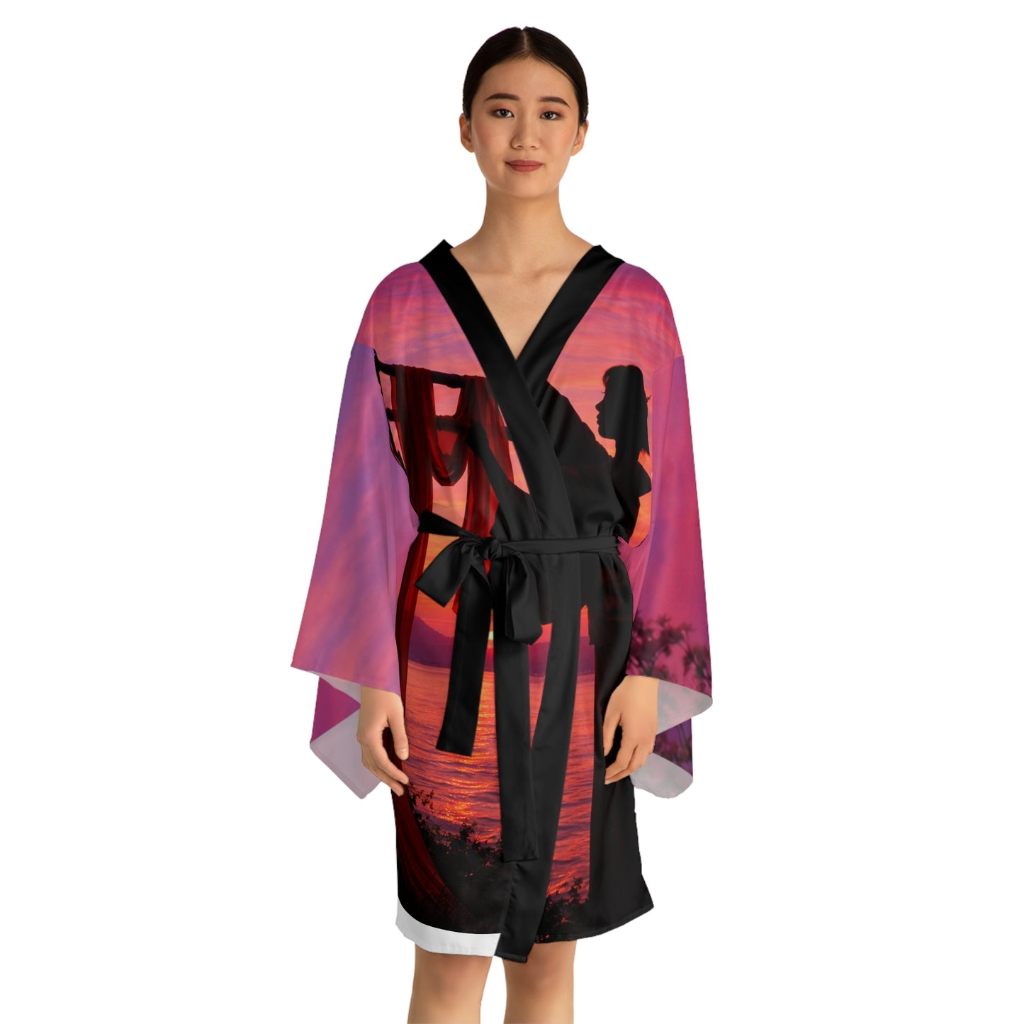 Sunset Silk Maker Kimono Robe — Long Sleeve AOP