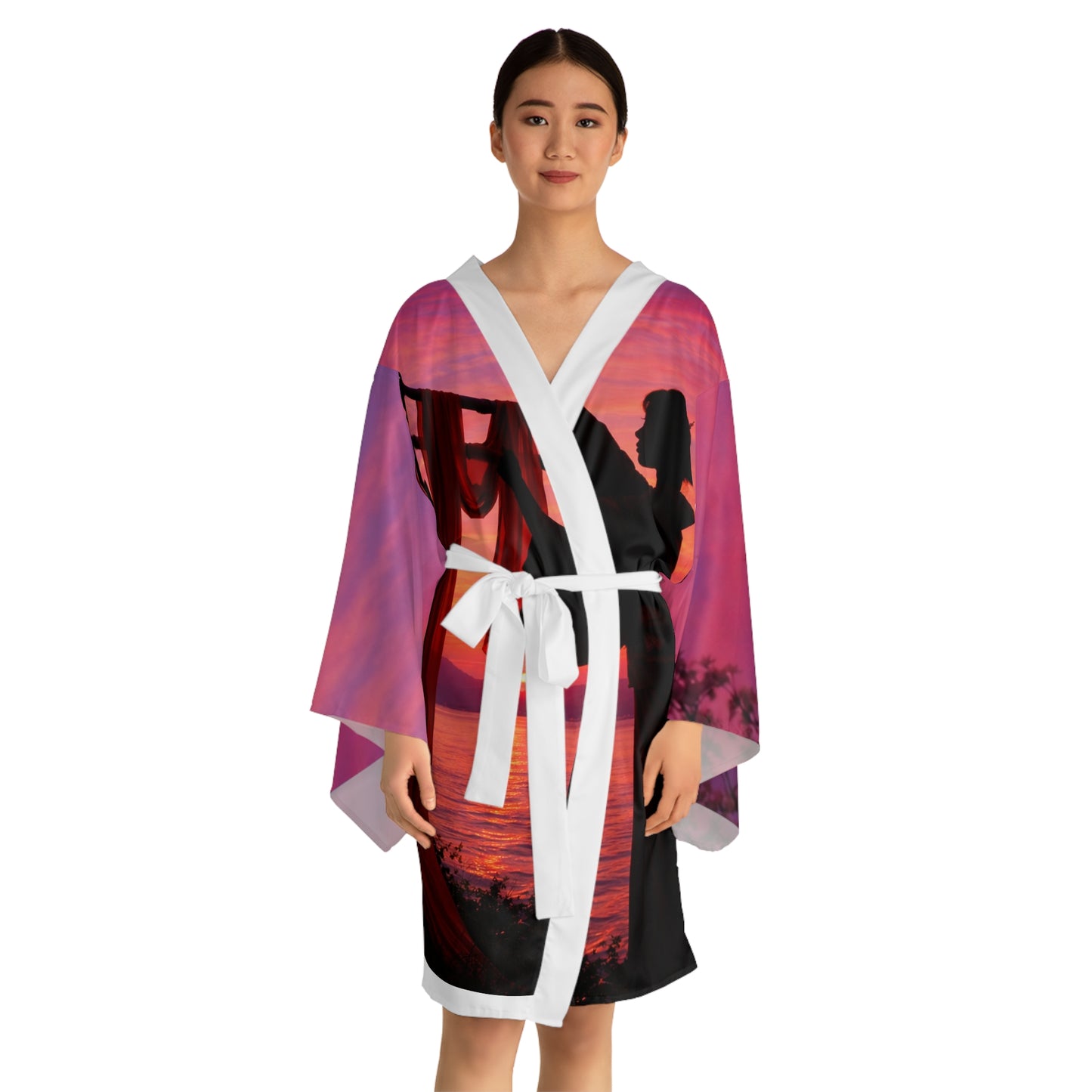 Sunset Silk Maker Kimono Robe — Long Sleeve AOP