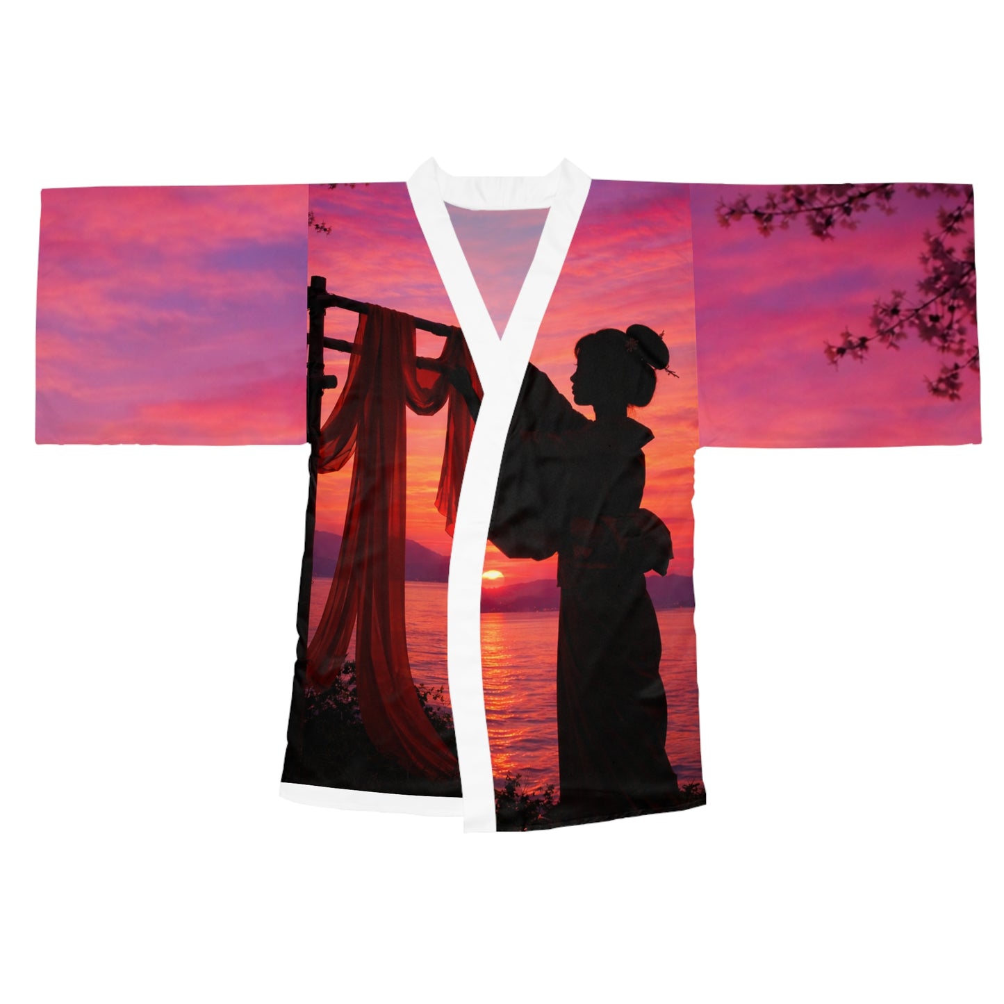 Sunset Silk Maker Kimono Robe — Long Sleeve AOP