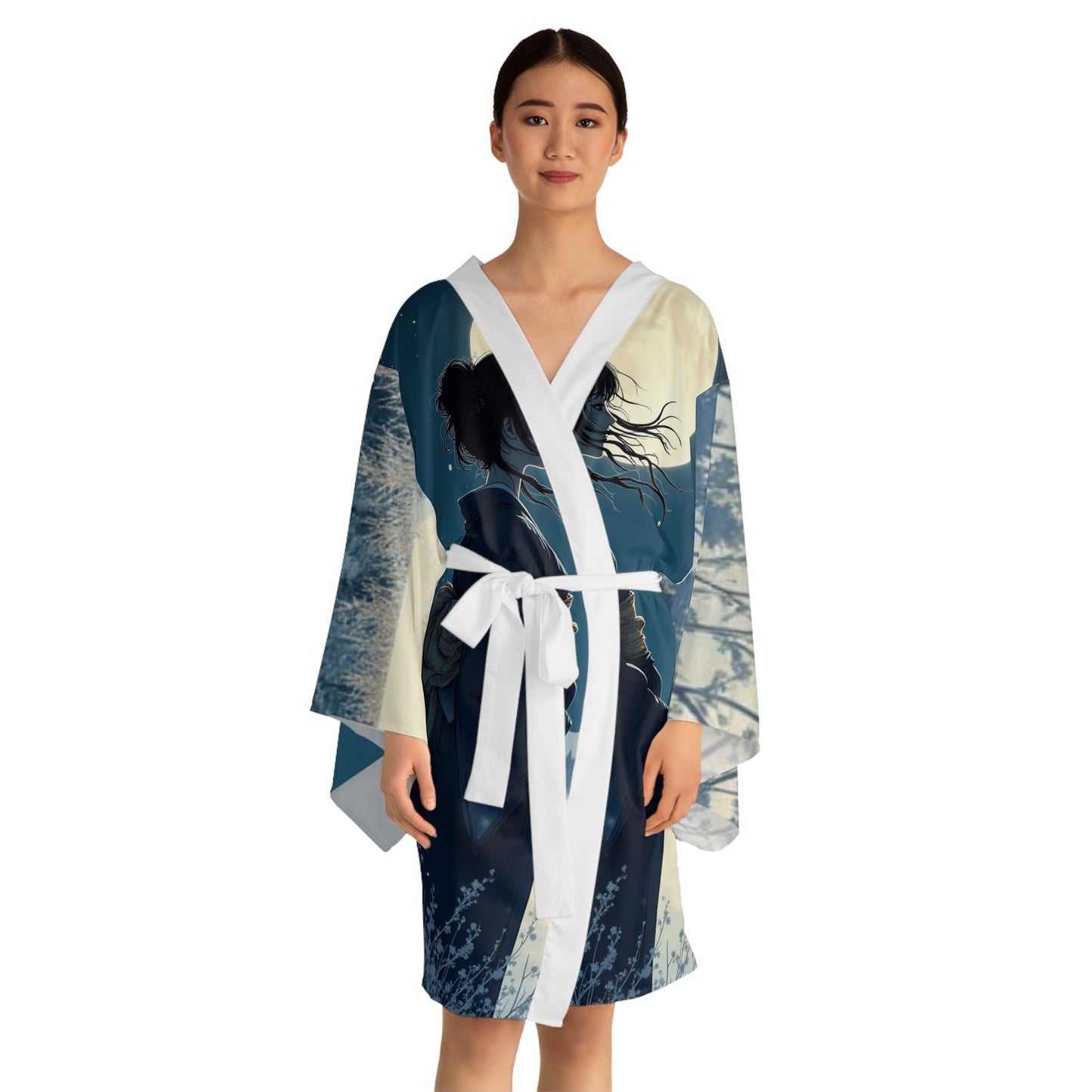 Moonlight Kimono Robe — Woman in Glow, Quiet Elegance