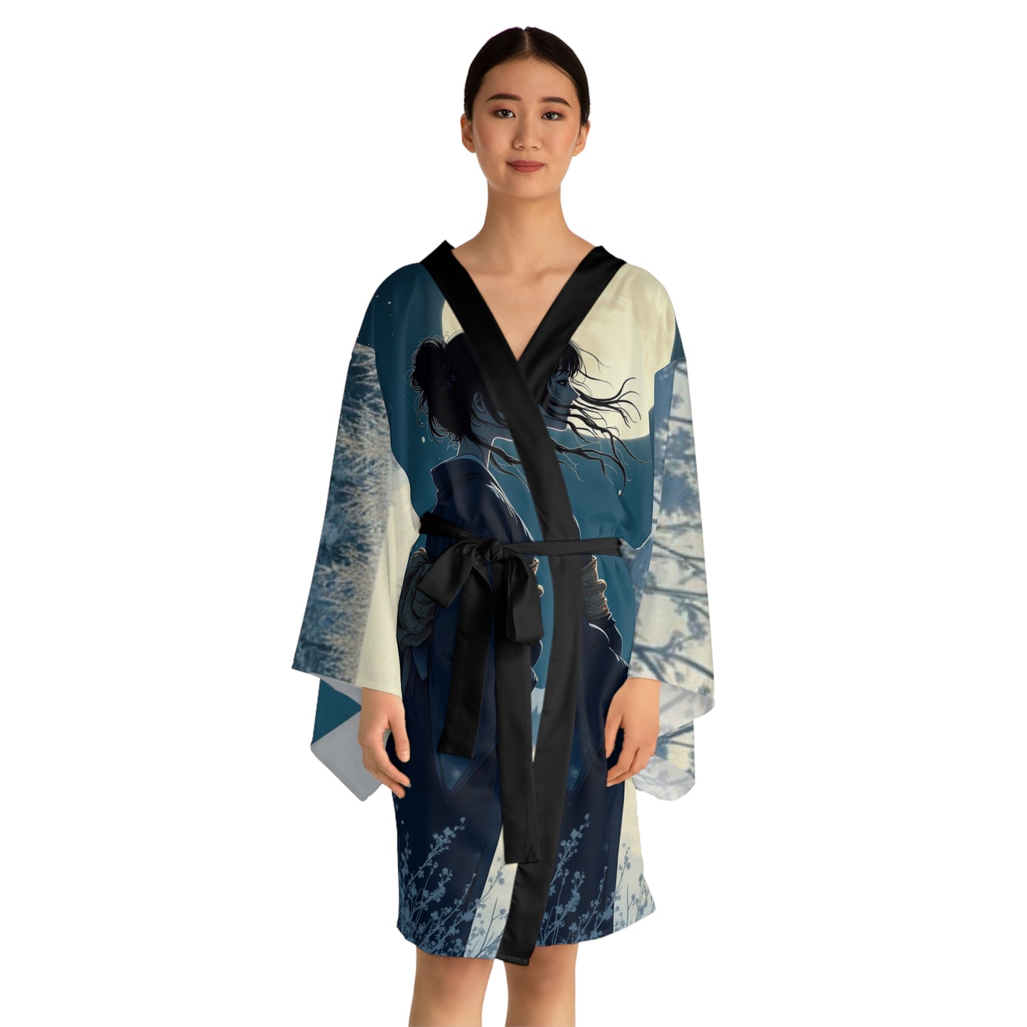 Moonlight Kimono Robe — Woman in Glow, Quiet Elegance