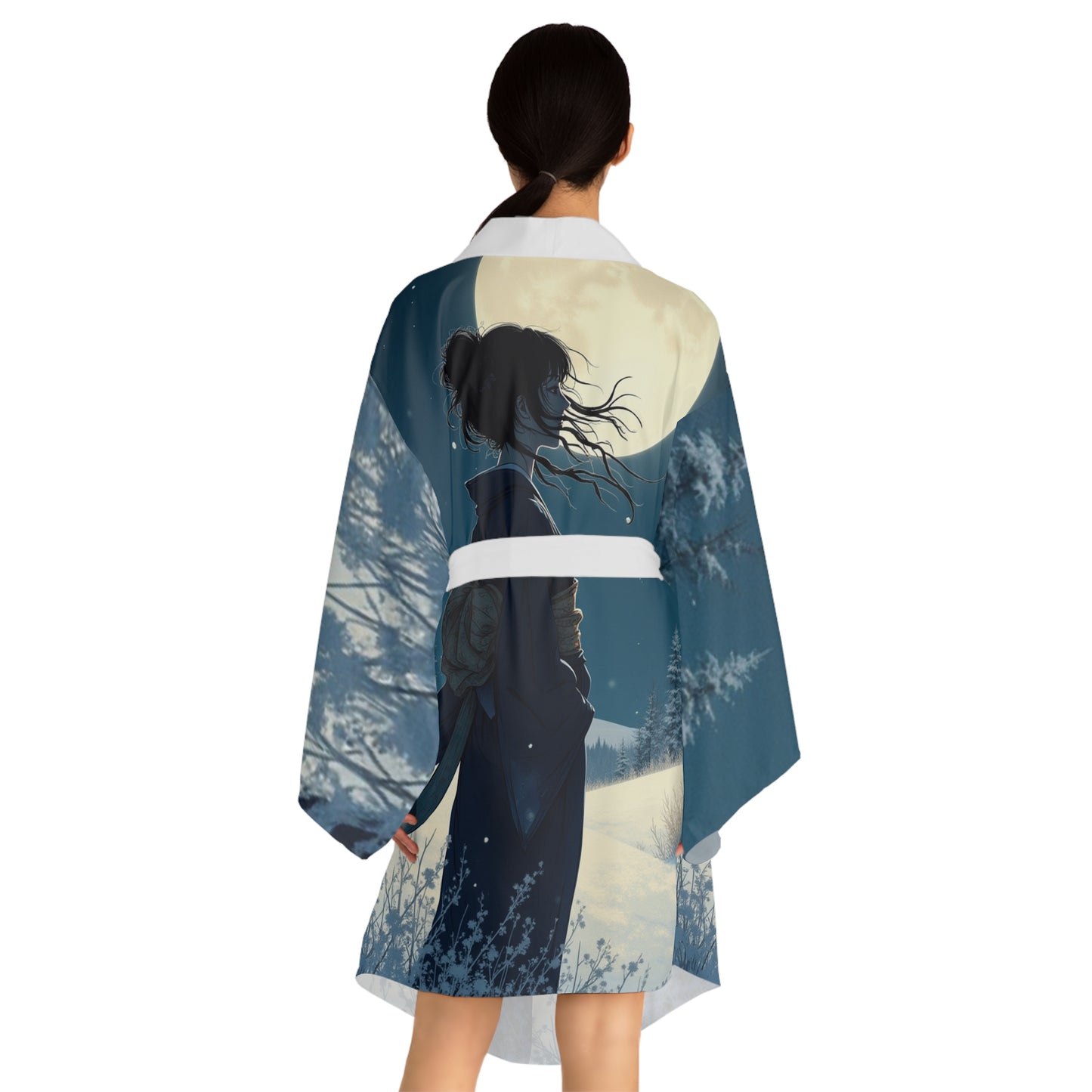 Moonlight Kimono Robe — Woman in Glow, Quiet Elegance