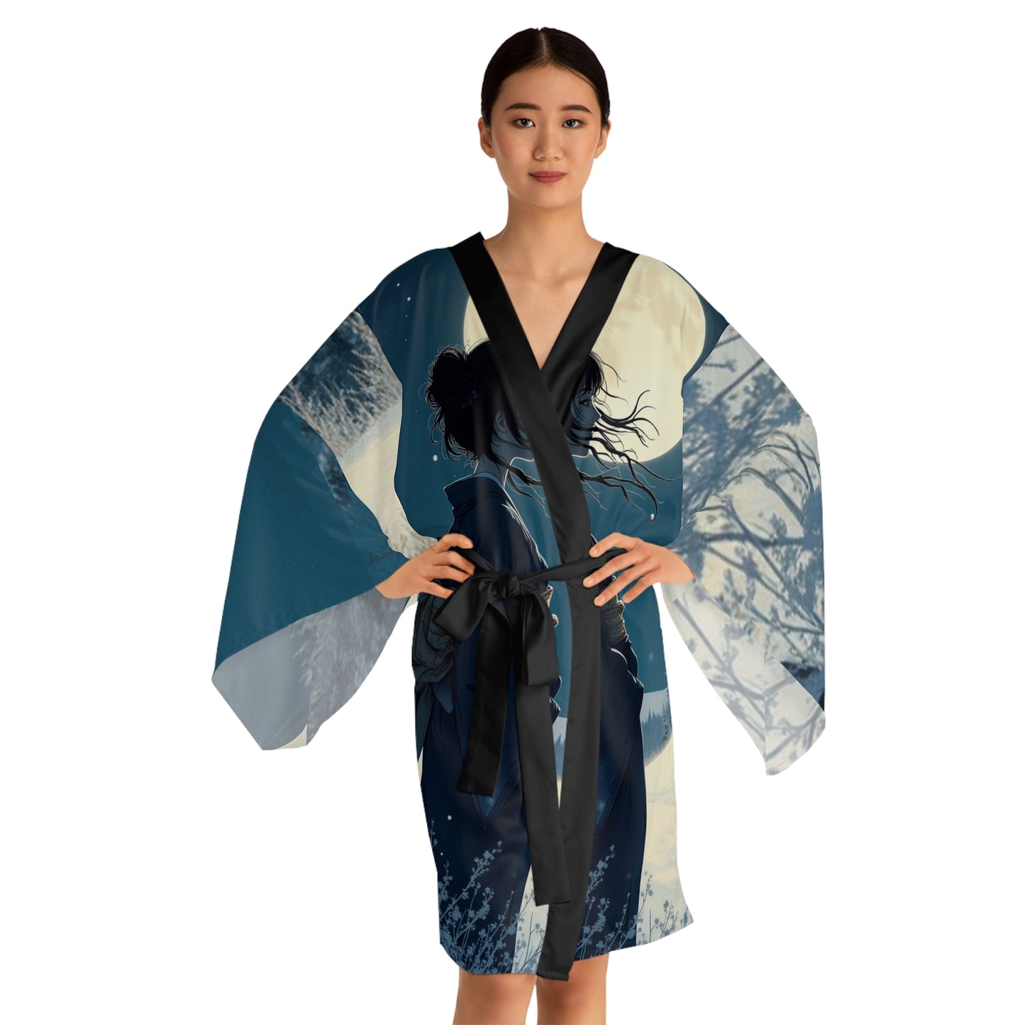 Moonlight Kimono Robe — Woman in Glow, Quiet Elegance