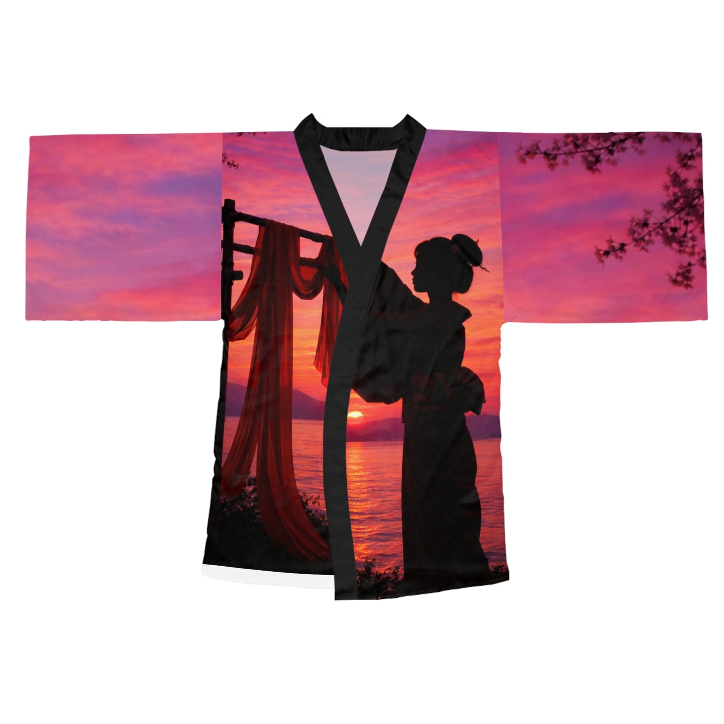 Sunset Silk Maker Kimono Robe — Long Sleeve AOP